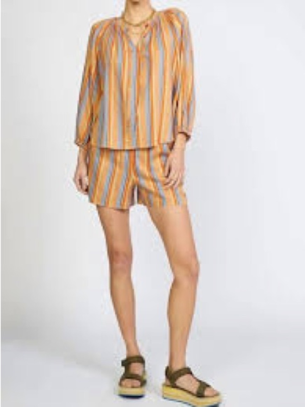 Current Air Women’s Striped Flat-Front Shorts in Orange, Blue, Yellow